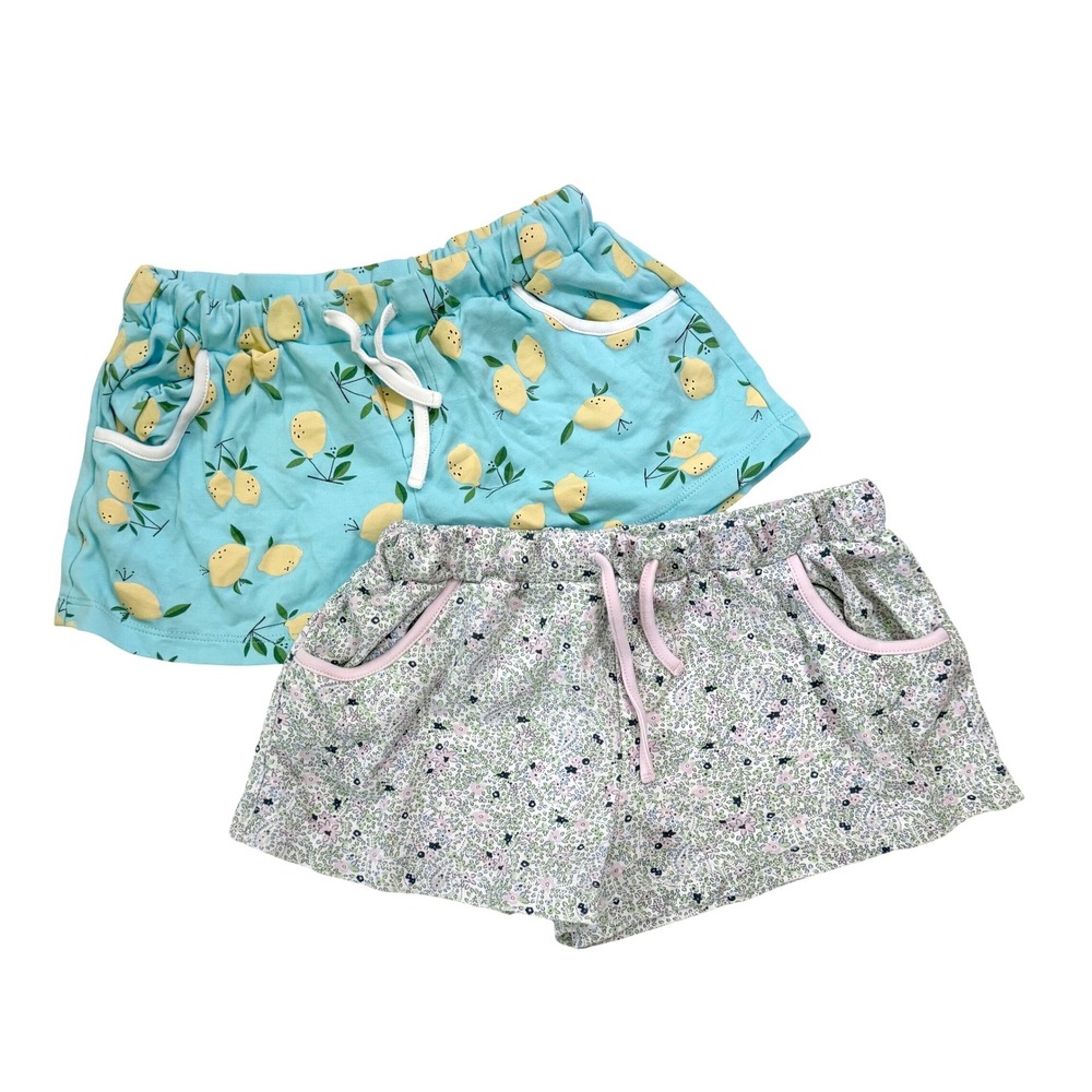 Bella Bliss Play Shorts Bundle Girls Sz 7 Blue Lemon Floral Pima Cotton Knit